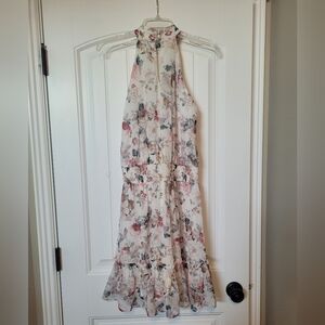 Sweet Lemon midi dress.  Cream with rose and light brown flowers.